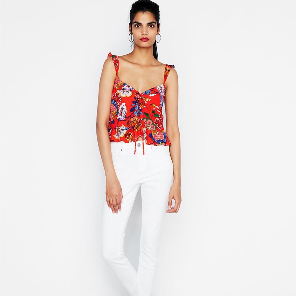 Express Red Flutter Crop Top Xs Nwot - image 1